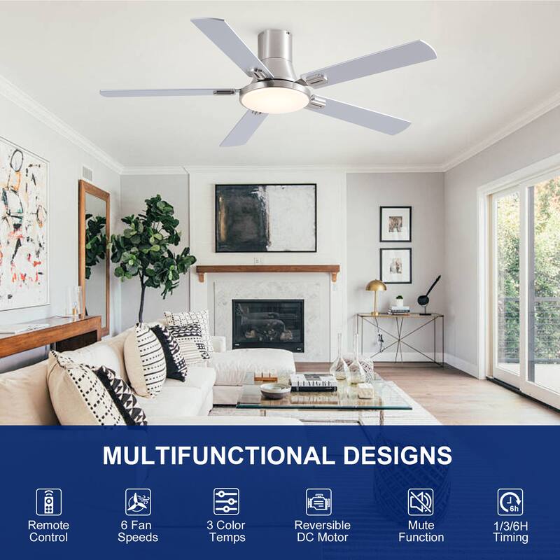 YUHAO AeroLite 48 in. Indoor White Low Profile Standard Ceiling Fan with Bright White Integrated LED Light Kit, Remote Included