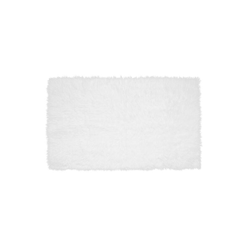 My Magic Carpet Washable Vegan White Plush Shag Area Rug