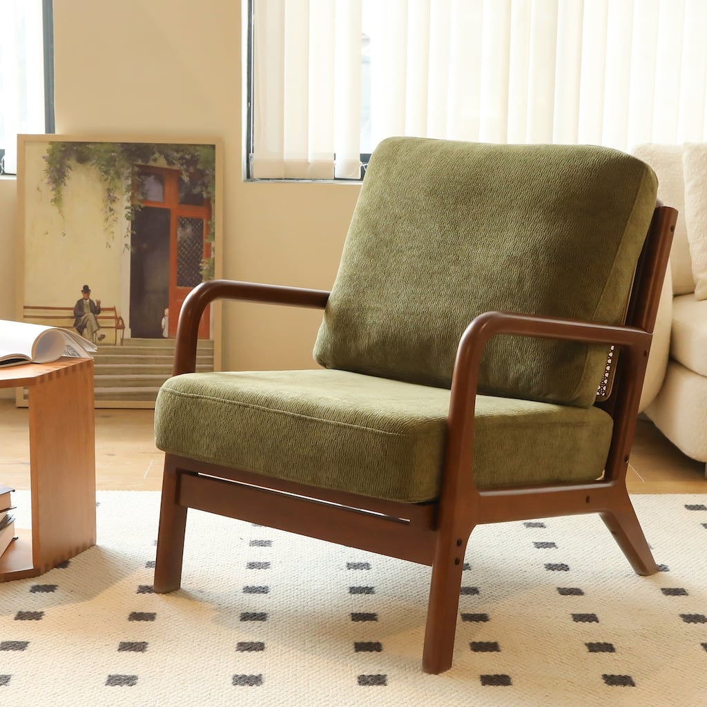 Accent Chair with Solid Wood Frame, Living Room Chair with Soft Fabric Cushion, Cozy Bedroom Chair, Comfy Armless Reading Chair