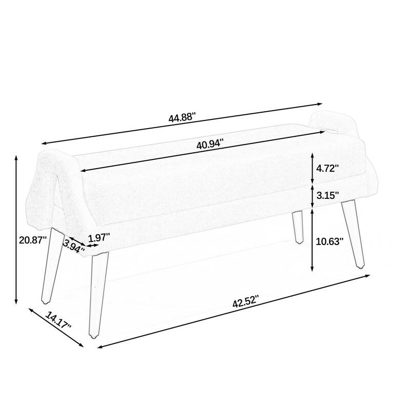 Modern Living Room Bench with Geometric Armrests, Soft Loop Yarn Fabric Cushion and Rubberwood Legs, for Bedroom Entryway