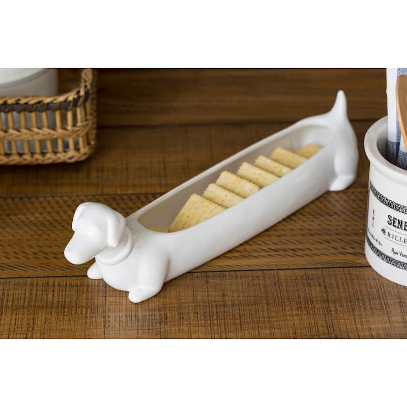 Long White Ceramic Dachshund Cracker Dish