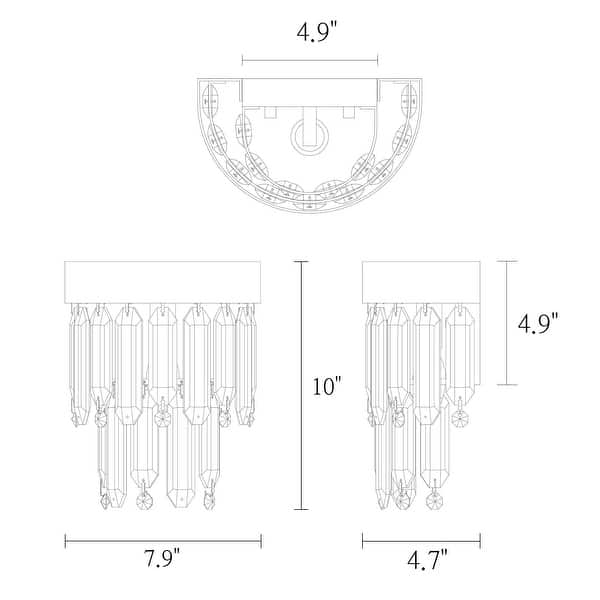 dimension image slide 1 of 3, Modern 1-Light Luxury Crystal Wall Sconce Black Gold Bathroom Vanity Light - W7.9" x H10"