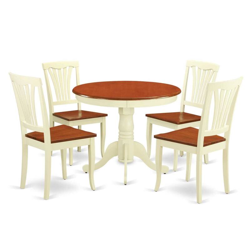 HomeStock 5-Piece Round Buttermilk and Cherry Finish Solid Wood Top Dining table with 4 Chairs