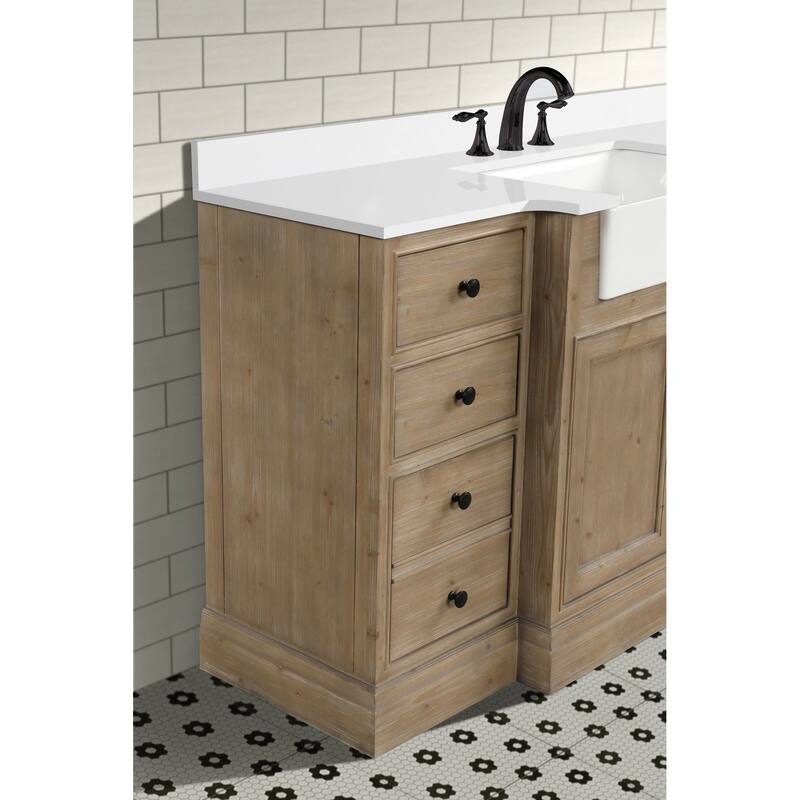 Ari Bath, Kelly 60" Bathroom Vanity, Weathered Fir Finish, White Engineered Stone - 60