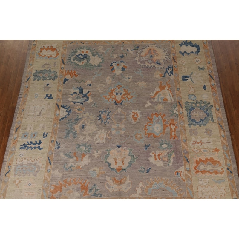 Floral Oushak Turkish Area Rug Handmade Grey Wool Carpet - 9'4"x 12'2"