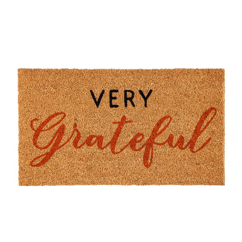 28" x 16" Natural Coir Door Mat, Very Grateful - 28" x 16"