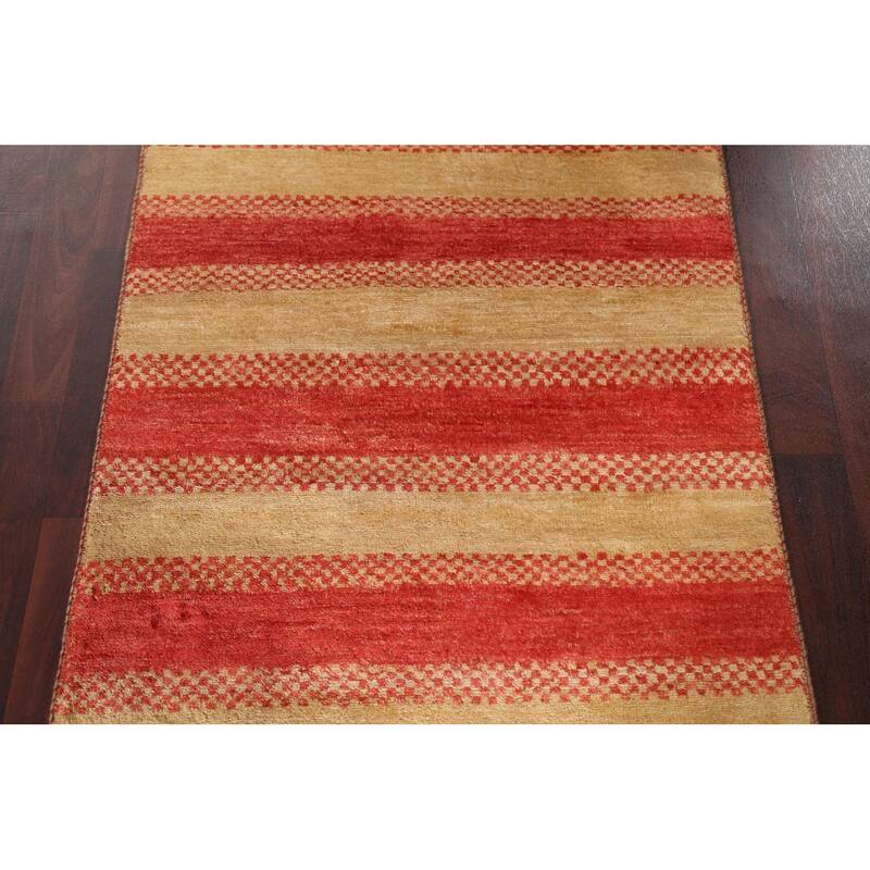 Striped Contemporary Gabbeh Kashkoli Wool Area Rug Hand-knotted Carpet - 2'10" x 4'10"