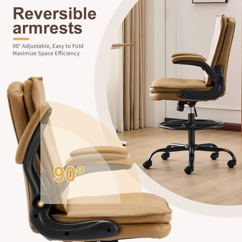 PU Tall Office Chair Drafting Chair With Adjustable Footrest Ring