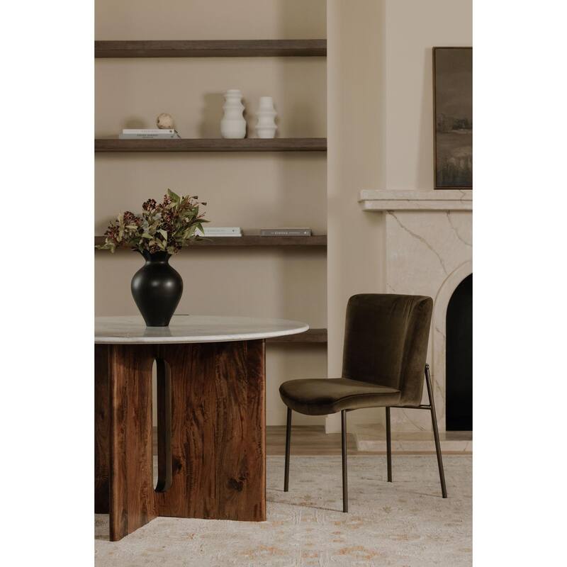NADAAL STUDIOS Amaris, Upholstered Dining Chair With Blackened Bronze Metal Frame - 21.7"W x23.8"D x33.5"H