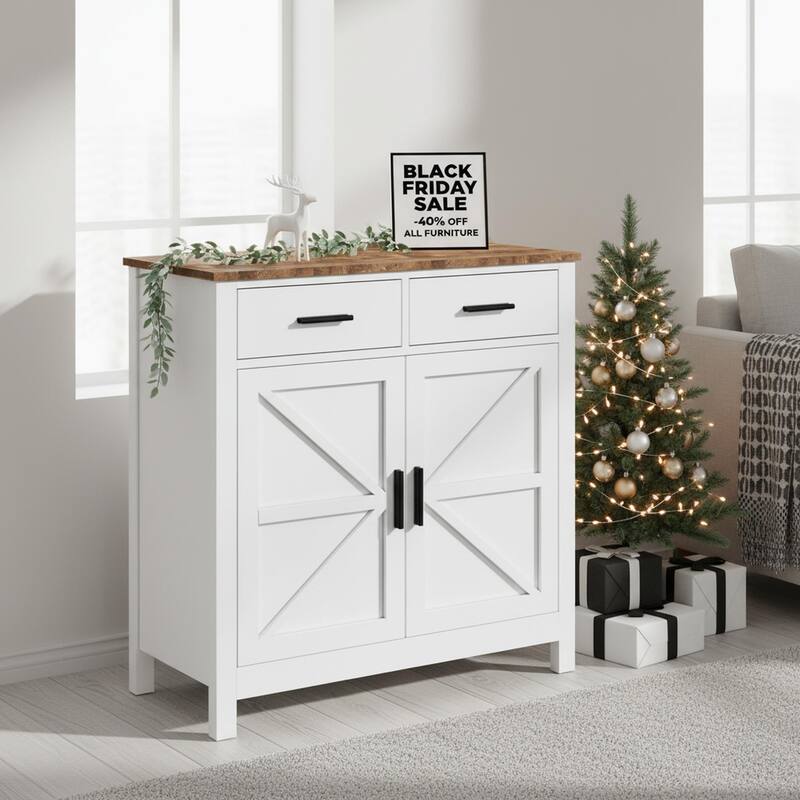 Homy Casa Modern Farmhouse Buffet Cabinet with Storage & 2 Drawers