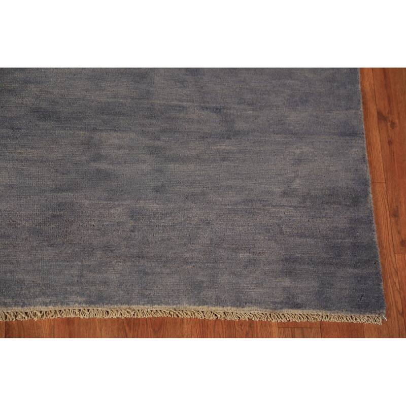 Gabbeh Modern Area Rug Hand-Knotted Strip Gray Wool Carpet - 5'7" x 7'10"