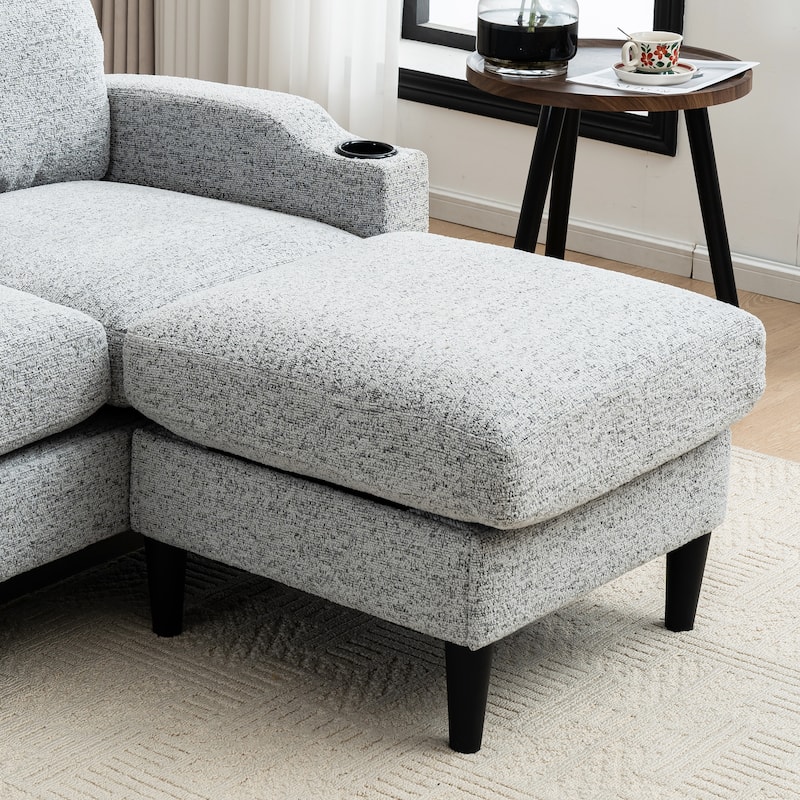 3 Seater L-shaped Sectional Sofa with Storage Ottoman, Built-in USB Ports, Cup Holders and Side Pockets for Living Room