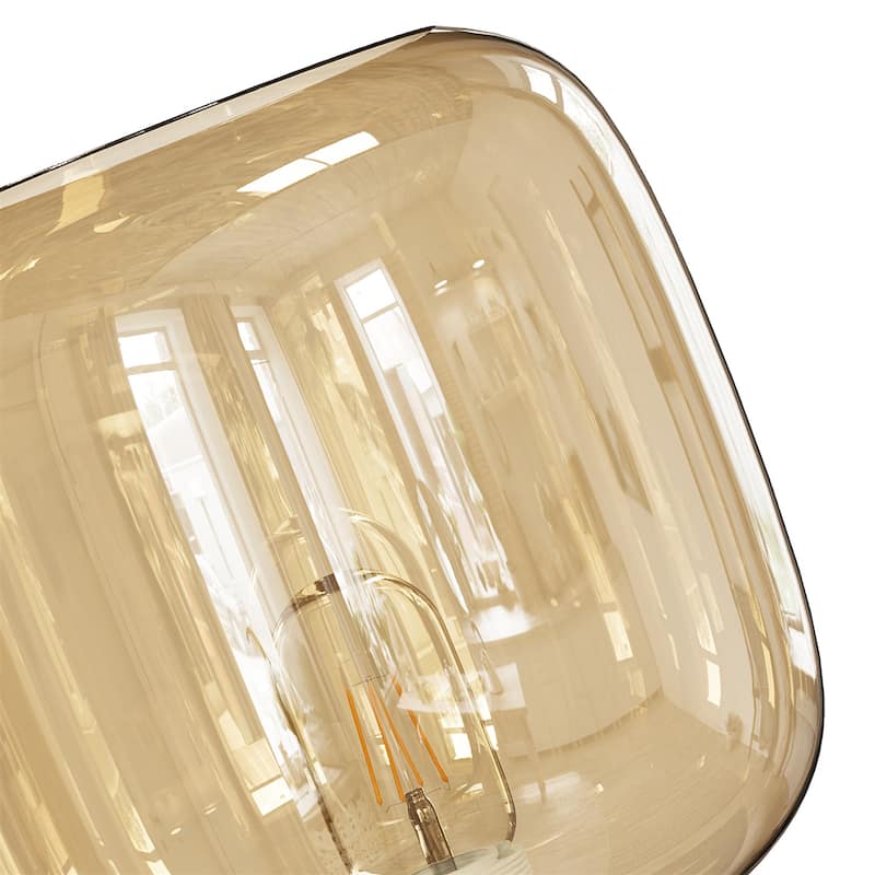 Industrial Bedside Table Lamp Amber-tinted Glass Lampshade Nightstand Desk Light