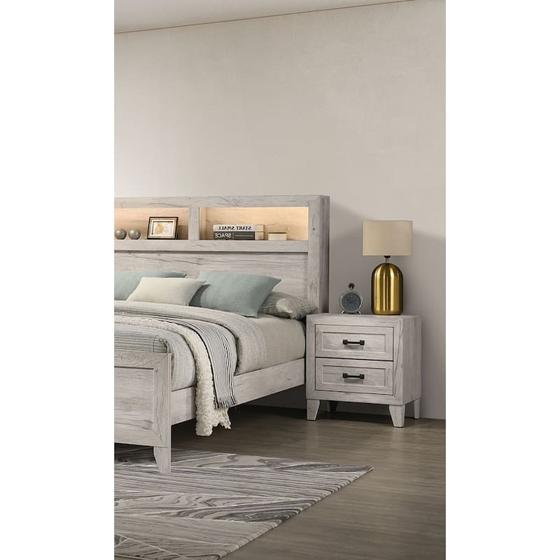 Bedside Table White Wash Finish Striking Elegant 1pc Nightstand Contemporary Style Black Bar Pull 2-Drawers