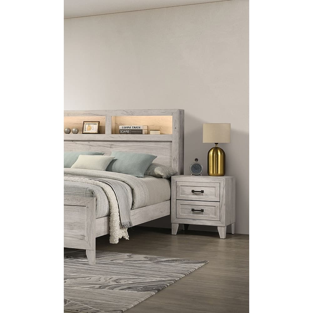 Contemporary White Wash 1pc Nightstand Bedroom Melamine Bedside Table Black Bar Pull Furniture