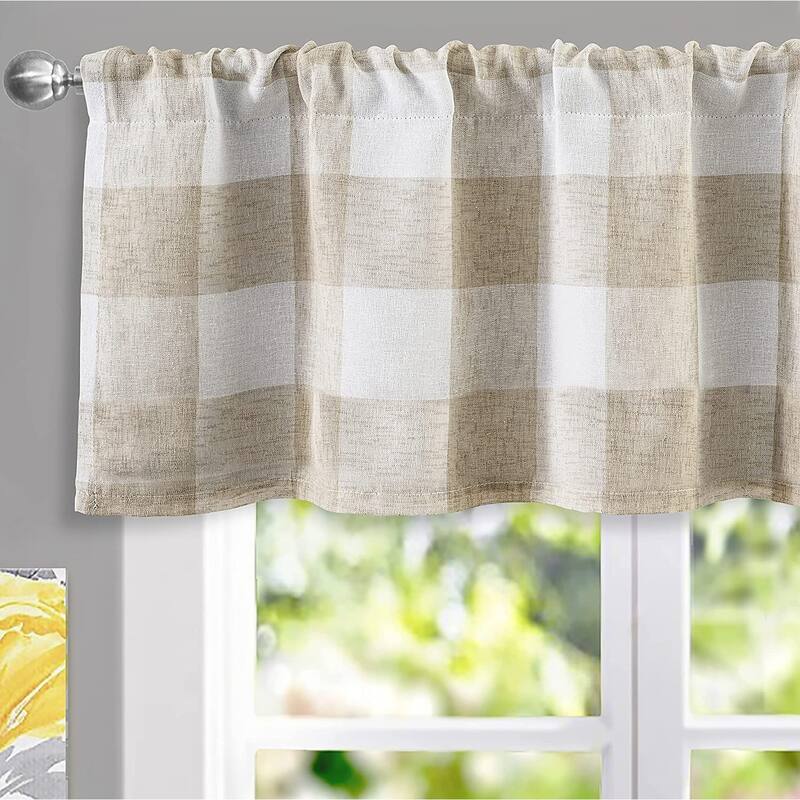 DriftAway Buffalo Check Woven Plaid Pattern Lined Blackout Rod Pocket Window Curtain Valance