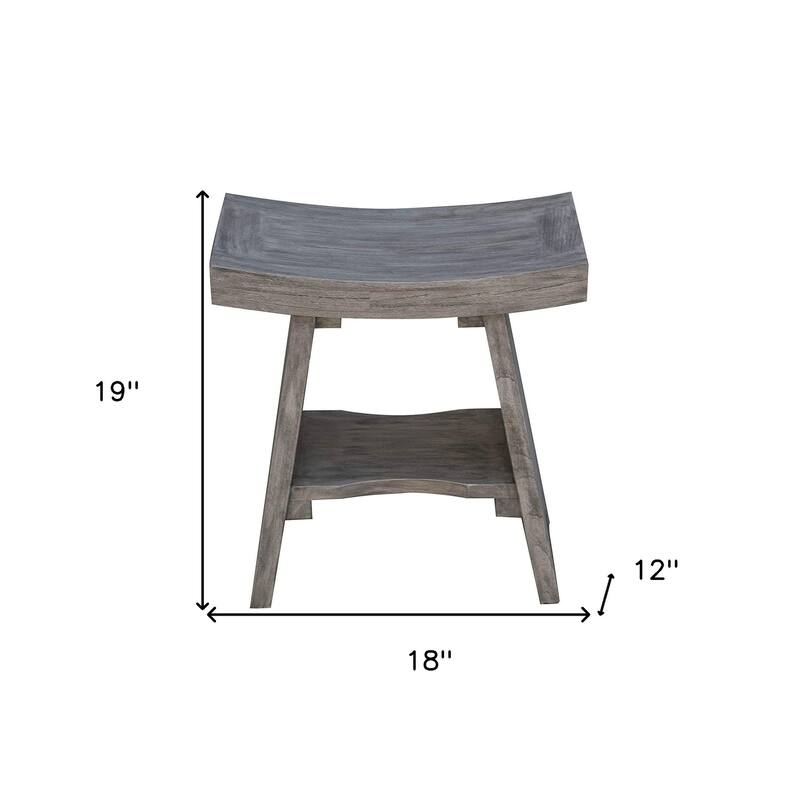 HomeRoots 18" Gray Solid Wood Rectangular Shower Bench With Shelf
