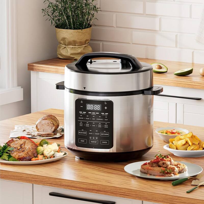 Electric Pressure Cooker, Upgraded 6 Quart/8 Quart 12-in-1 Multicooker, Stainless Steel Slow Cooker, Rice Cooker, Steamer, Sauté - 6 Quart