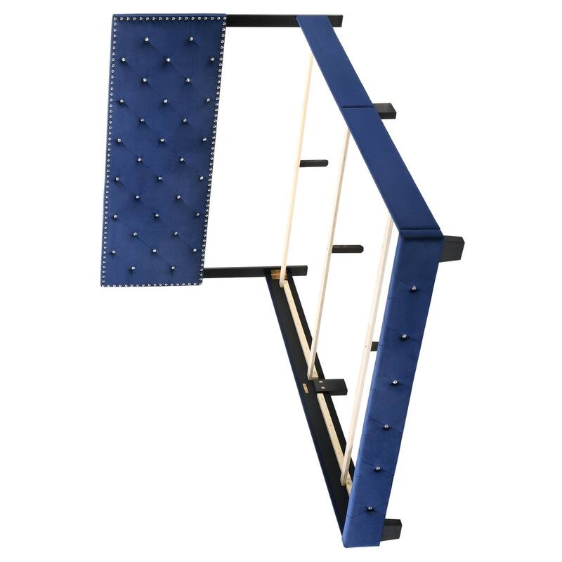 Velvet Tufted Faux Jewel Upholstered Full Panel Bed - 77" - Blue
