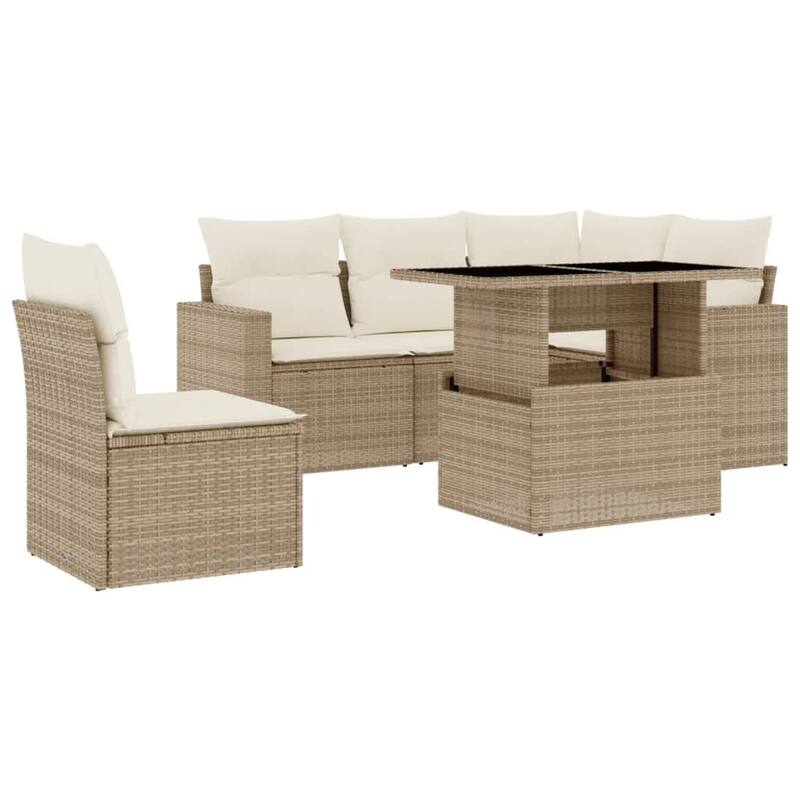 vidaXL Patio Sofa Set with Cushions Outdoor Furniture 6 Piece Poly Rattan