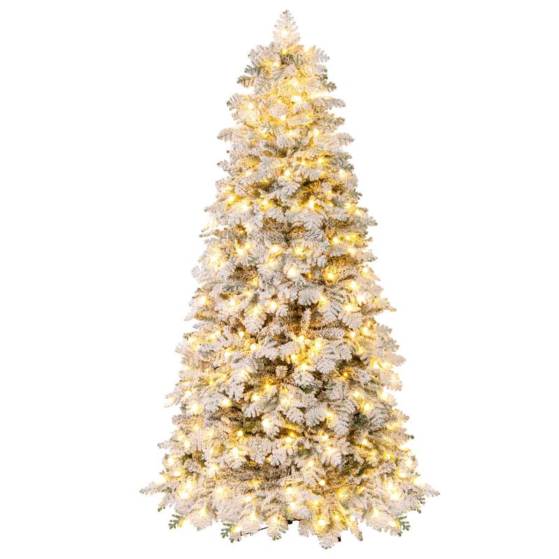 Costway 6/7 FT Artificial Snow-flocked Christmas Tree with 130 Balls, - See Details - 7 Foot