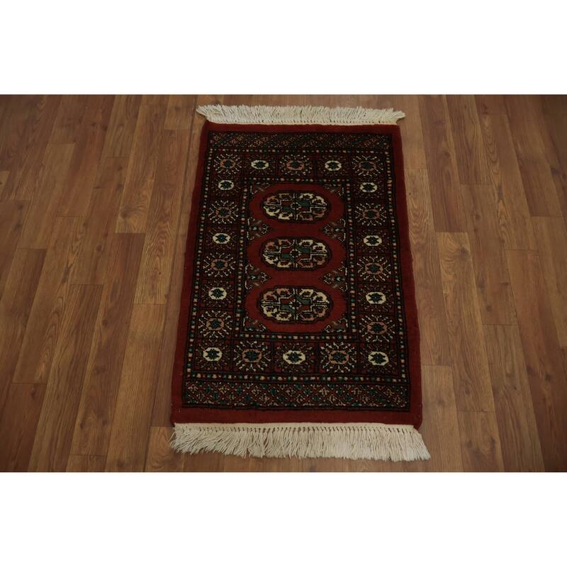 Hand Knotted Oriental 100% Wool Carpet Traditional Geometric Red Balouch Area Rug - 2' 10'' X 1' 11''
