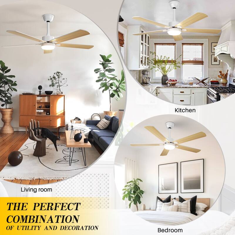 Modern Farmhouse Large Ceiling Fan with Integrated Light and Remote, Ceiling Fan with Timer and 6-speed Wind