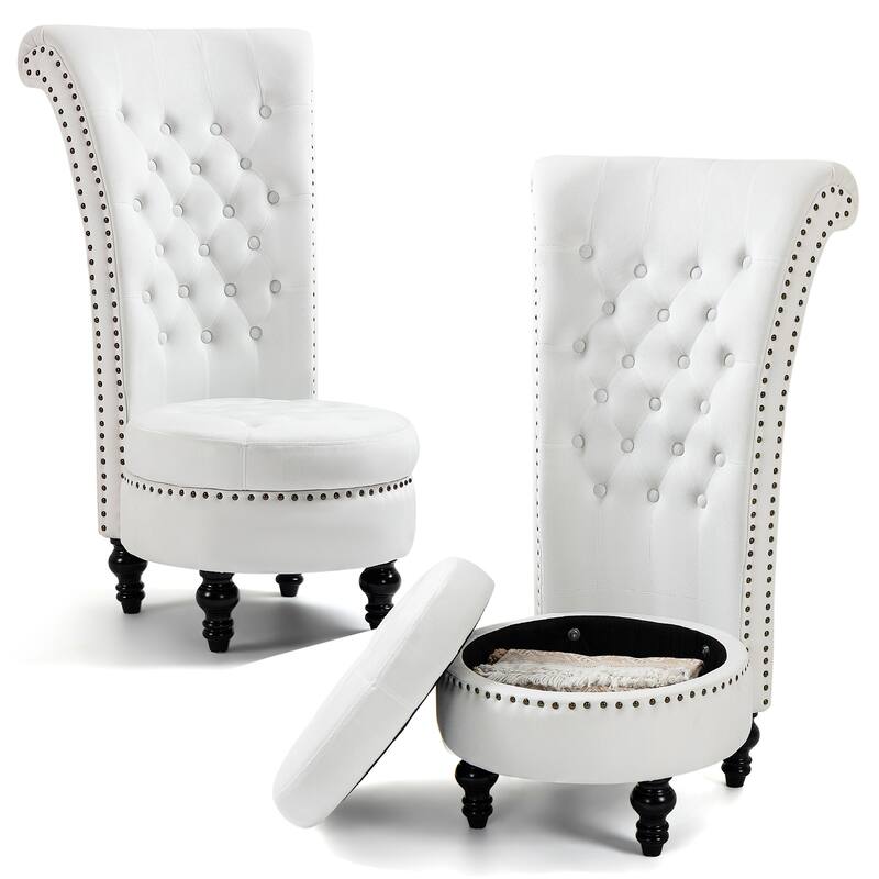 AVAWING Set of 2 High Back Throne Chair Velvet Armless Royal Accent Chair with Storage