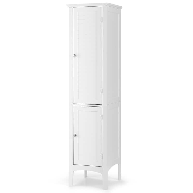 5 Tier Wooden Freestanding Tower Cabinet Tall Bathroom Storage Cabinet - White