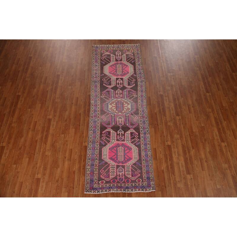 Meshkin Persian Vintage Runner Rug Handmade Wool Carpet - 3'4" x 10'0"