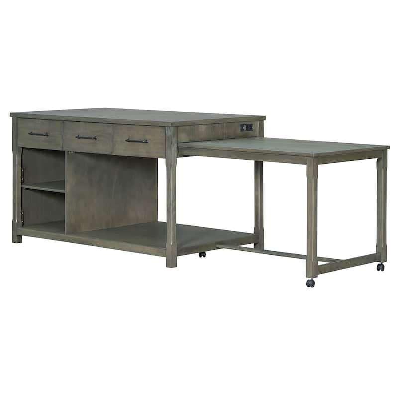 Mobile Kitchen Island, Extendable Table with USB Outlets and Storage