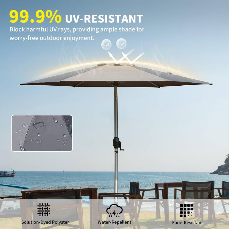 7.5FT Outdoor Patio Umbrella with Tilt and Crank, UV Protection, Waterproof, Gray