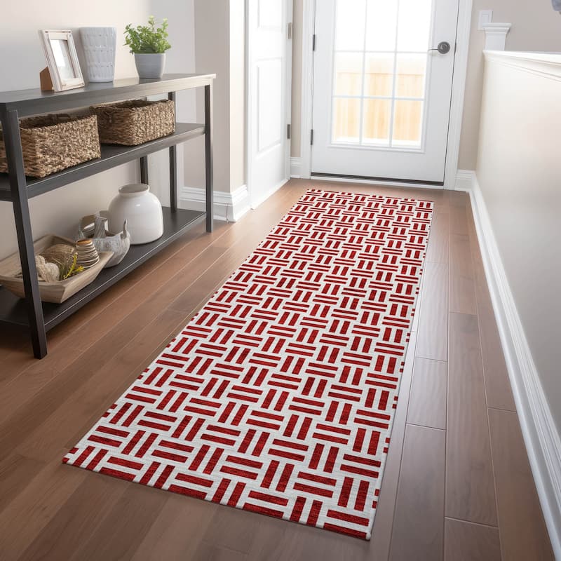 Machine Washable Indoor/ Outdoor Contemporary Basketweave Chantille Rug