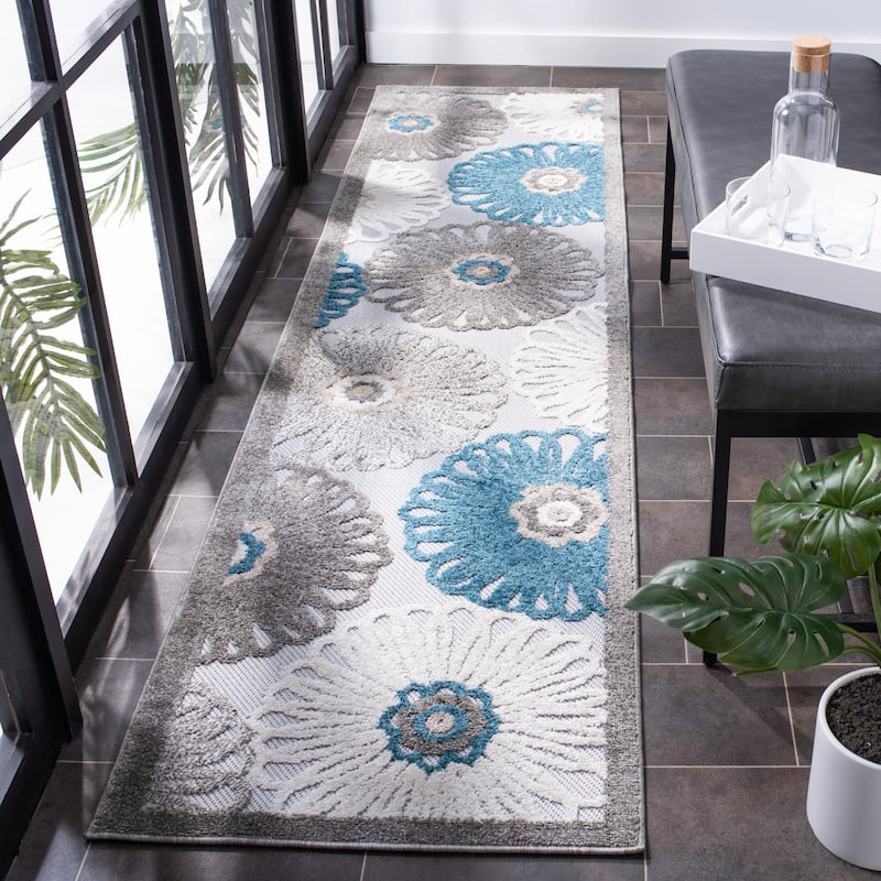 SAFAVIEH Cabana Rionach Indoor/ Outdoor Waterproof Patio Rug - 2'2" x 9' Runner - Beige/Blue