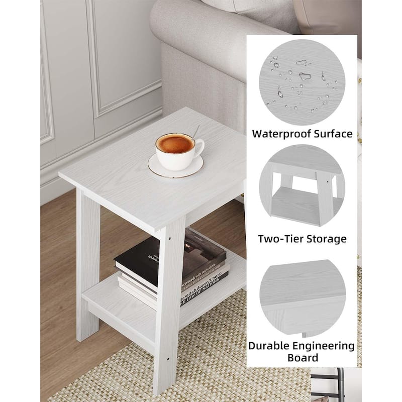 , Rustic Side Table with Storage Shelf, Small Center Table
