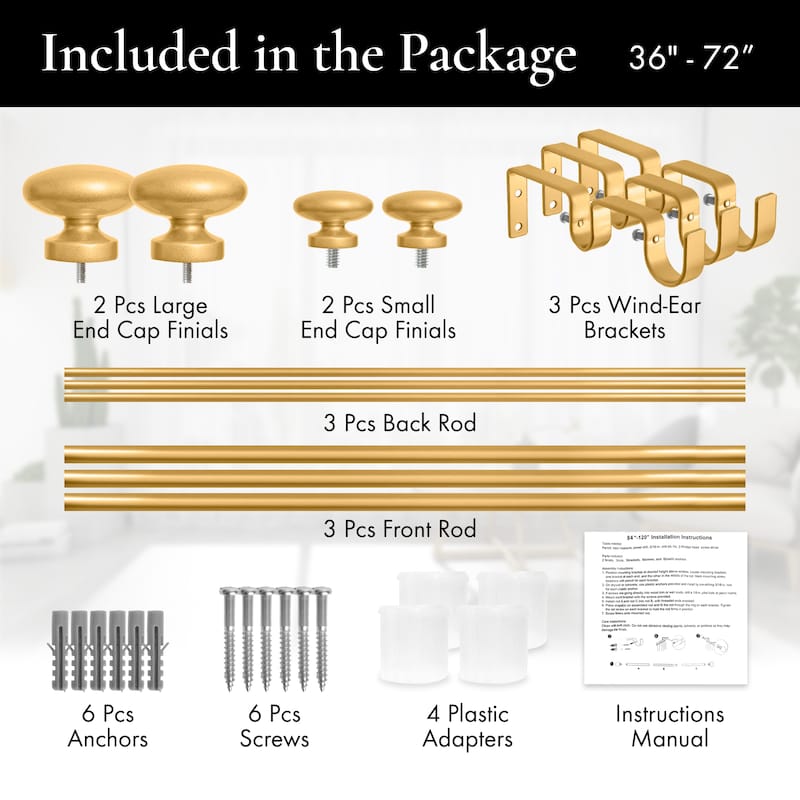 Meriville 1-Inch Diameter Prima Telescoping Double Window Treatment Curtain Rod