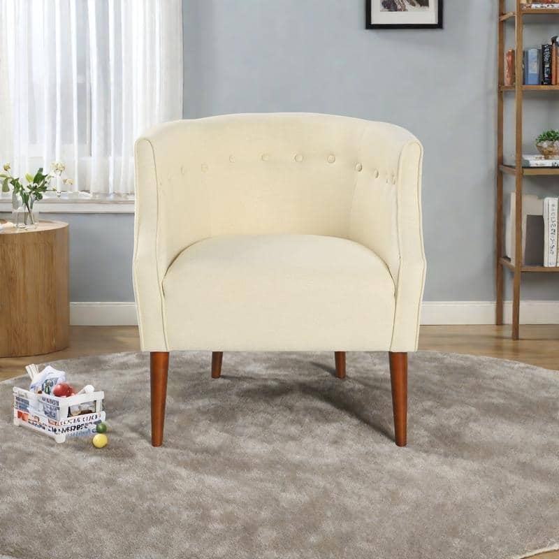Fabric Modern Club Chair with Button-Tufted Back and Birch Wood Legs
