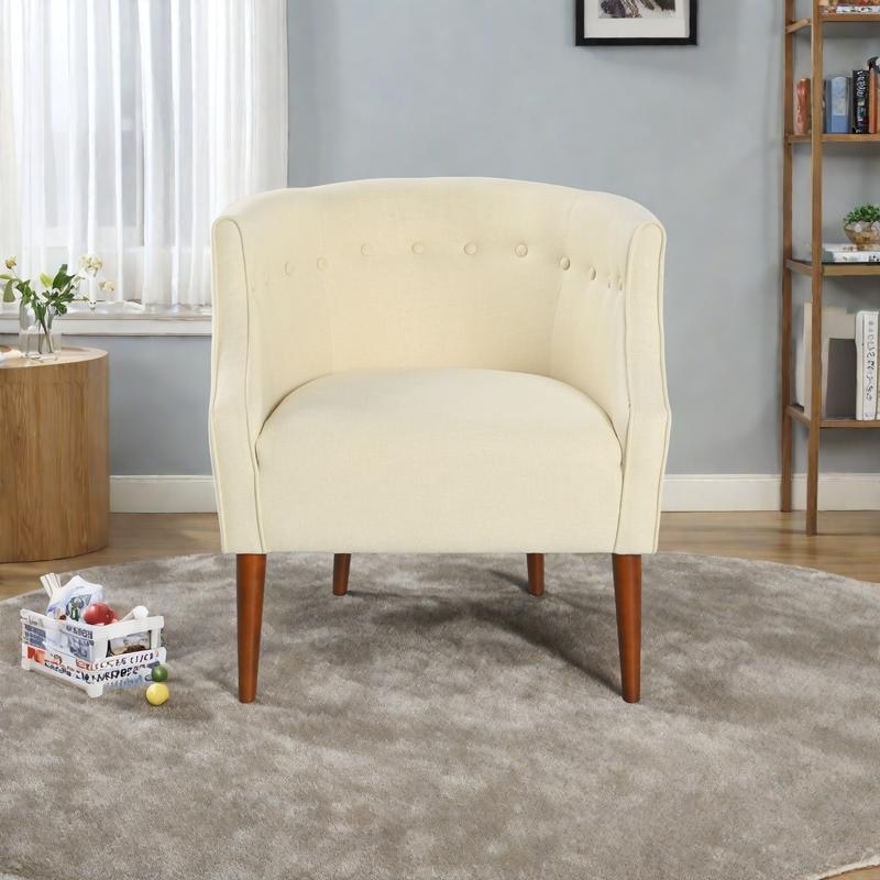 Fabric Modern Club Chair with Button-Tufted Back and Birch Wood Legs