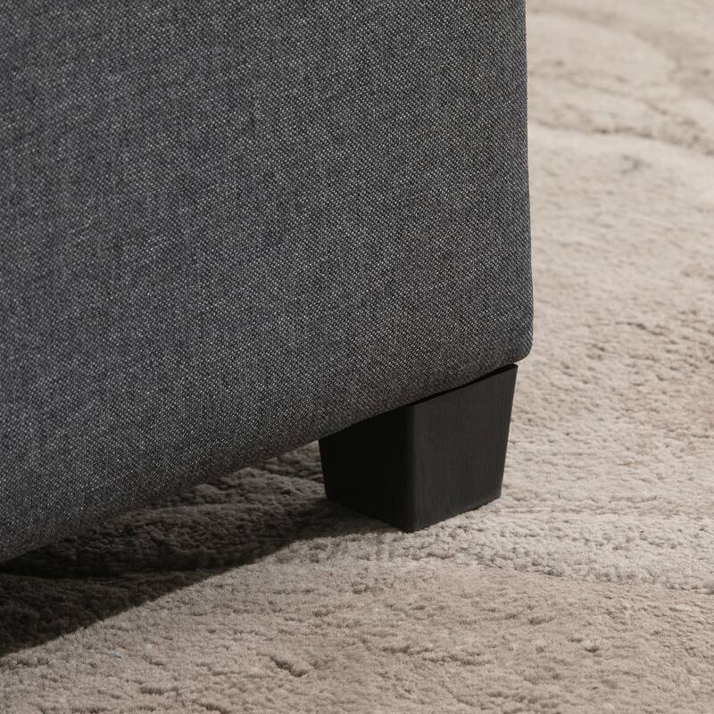 Fabric Tufted Storage Ottoman with Flip Top Seat Lid, Metal Hinge and Stable Eucalyptus Wood Frame