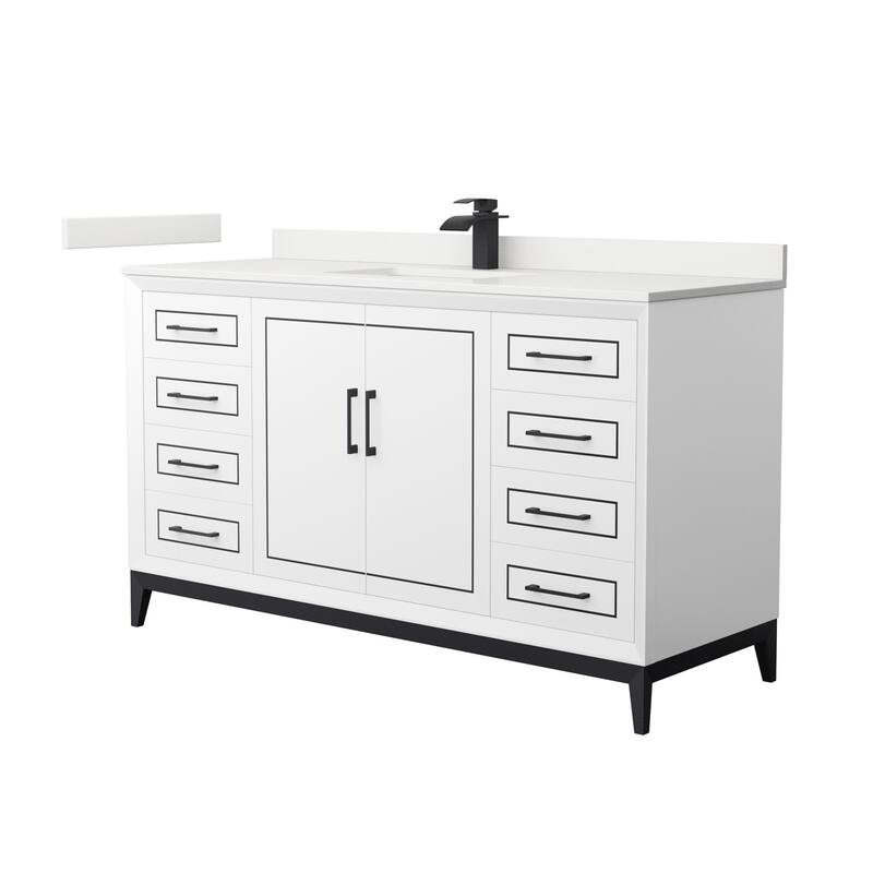 Wyndham Collection WCH515160S-QTZ-UNSMXX Marlena 60" Free Standing - White / White Quartz Top / Matte Black Hardware