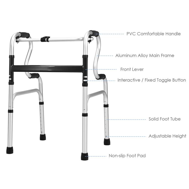 Costway One-button Folding Walker Aluminum Walking Frame w/ Adjustable - See Details