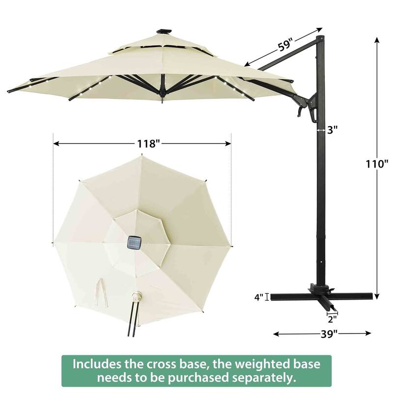 10ft Patio Umbrella Aluminum Offset Outdoor Cantilever Umbrella with 360-degree Rotation, Base Not Included