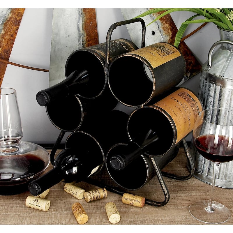 Black Metal 6 Bottle Kitchen Wine Rack - Black - 12"W, 14"H