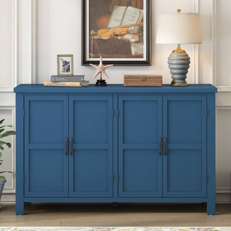 4-Door Wooden Sideboard Cabinet, Large Capacity Kitchen Buffet Cabinet, Entryway Table with Adjustable Shelves - Navy