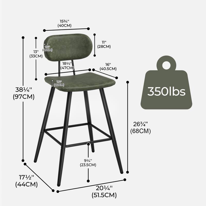 26.75" Leather Counter & Bar Stool with Large Seat and Back