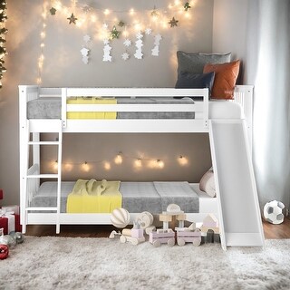 Twin over Twin Bunk Bed with Convertible Slide and Reversible Ladder, Low Bunk Design