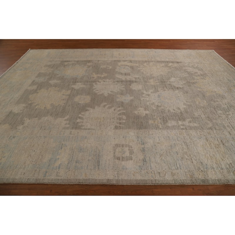 Gray Floral Oushak Turkish Area Rug Hand-knotted Oriental Wool Carpet - 9'1"x 11'10"