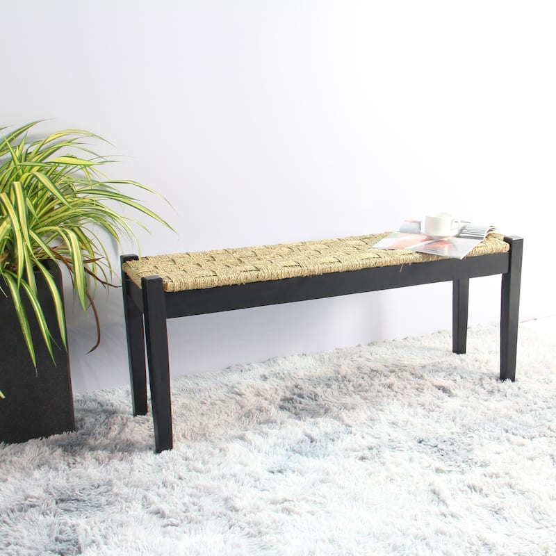 M4H Shambles Solid Wood Natural Seagrass Indoor Bench