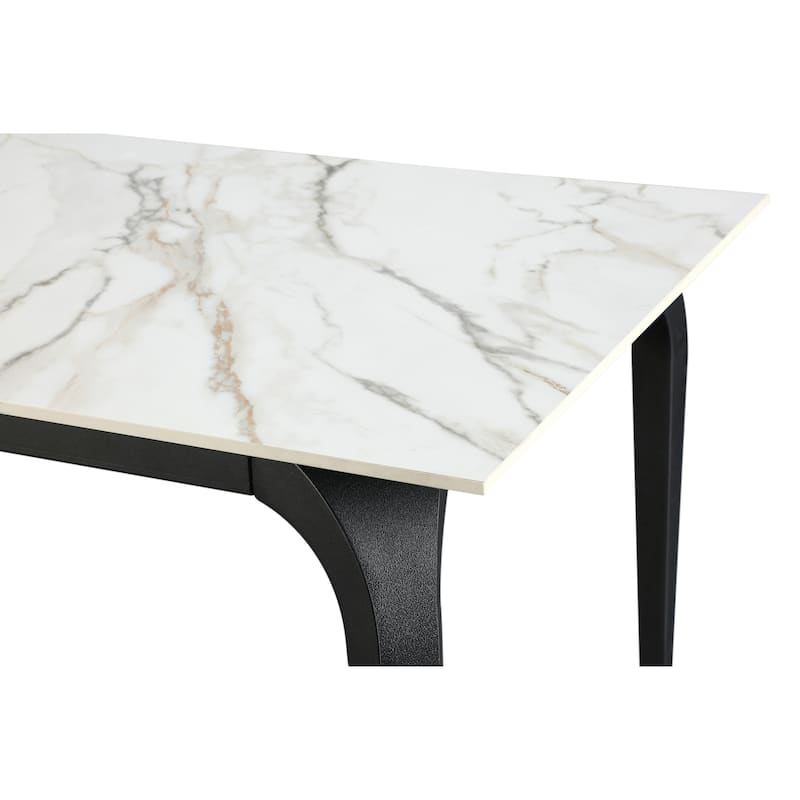 Nicoya Stone Top Rectangular Dining Table in Pumpkin Spice Stone and Black Metal - 30" x 32" x 71"