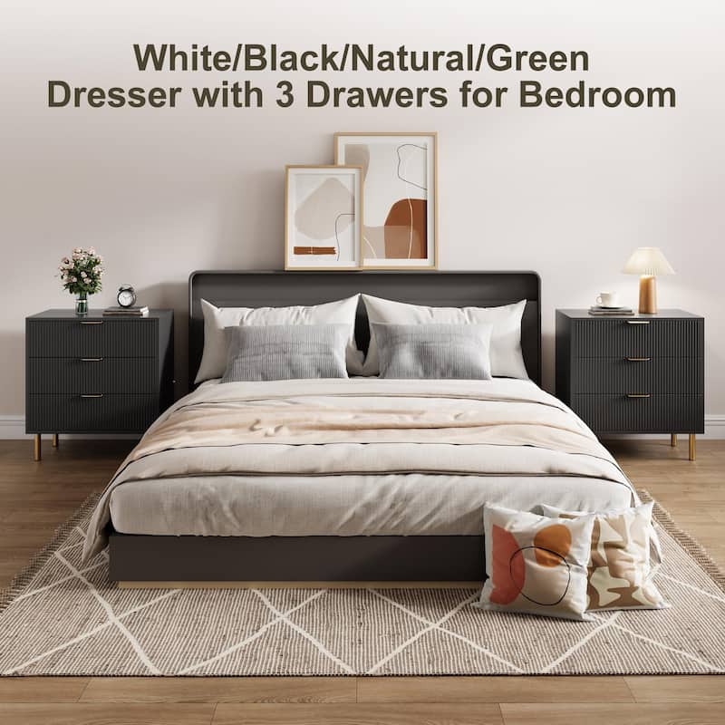 3 Drawer Dresser for Bedroom with Gold Handles, Modern Wooden Chest of Drawers